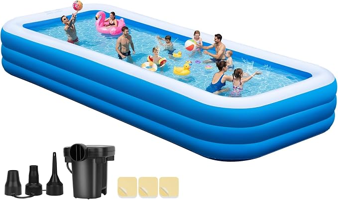 Extra Large Inflatable Pool 180" x 76" x 22" with Air Pump Included – 1303 Gallon Blow Up Pool for Adults Family, Heavy Duty Above Ground Outdoor Swimming Pool for Backyard Summer Party