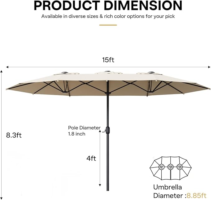 Sannwsg Outdoor Patio Umbrella,Table Umbrella with Push Button Tilt and Crank,Market Umbrella with 8 Sturdy Ribs,Yard Umbrella