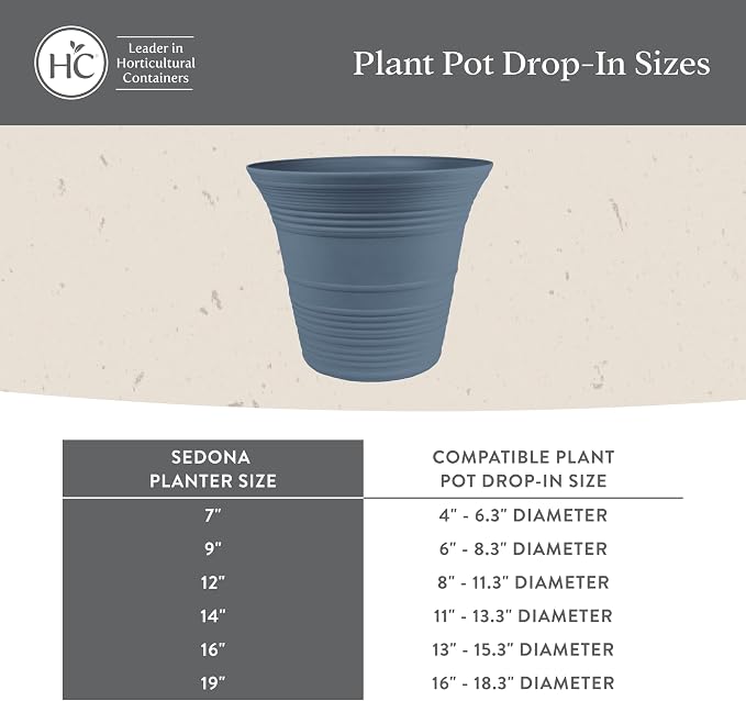 The HC Companies 7 Inch Sedona Round Self Watering Planter Pots, Lightweight UV-Resistant Plastic Indoor & Outdoor Planters, 4-Pack Flower Pots for Garden & Home Decor, Cottage Stone