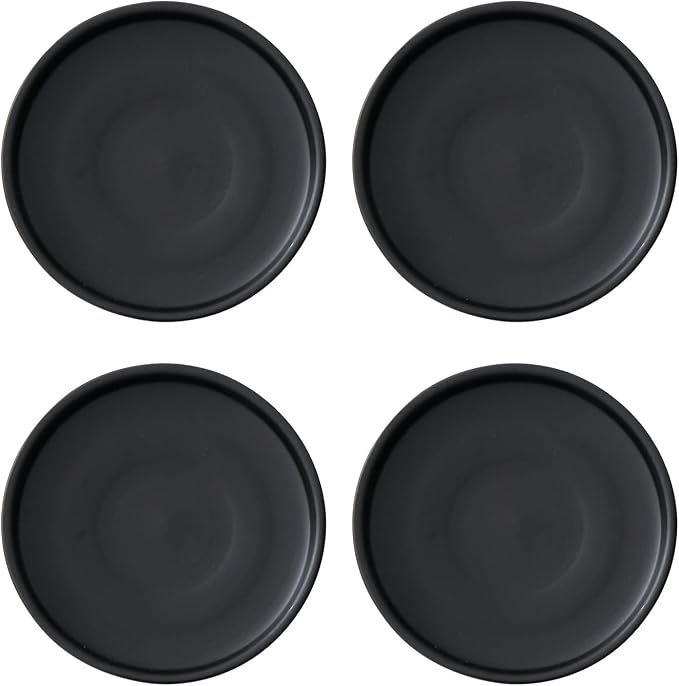 4 inch Matte Black Ceramic Plant Saucer (4 Pack)-Ceramic Drainage Tray for Plant Pot