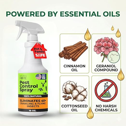 Nature’s Dome Pest Control Spray 16 Oz | Natural Ant Killer & Bug Spray for Indoor & Outdoor Use | Eco-Friendly Bug Spray for Flea, Ticks, Ant & Mosquitos | Safe for Pets and Kids