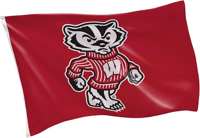 NCAA University of Wisconsin-Madison Flag with Grommets, 3'x5' Outdoor College Flags & Banners for Garden Patio Indoor Wall Décor for Dorm, Man Cave, Game Room