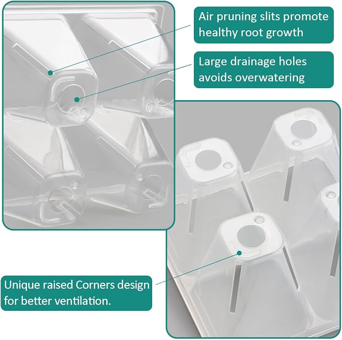 RooTrimmer 5 Pack Heavy Duty 1020 Trays and 40 Pack Clear 4 Cell Seed Starter Trays with Large Drainage Holes, Easy Transplant - for Seed Germination & Plant Propagation (5 Sets)