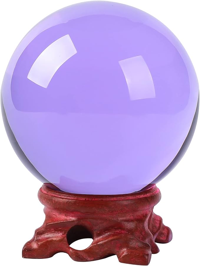 Purple 100mm/3.9 inch Large Crystal Ball with Rose Wooden Stand and Gift Box for lensball Photography,Fortune Teller,Feng Shui, Witchcraft Decor,Scrying,Magic,Quartz Crystal Orb Prop Glass Sphere