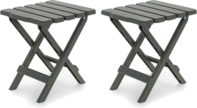 Camco Adirondack Portable Outdoor Camping Small Weatherproof Rustproof Durable Plastic Folding Side Table for Indoor and Outdoor Use, Sage (2 Pack)