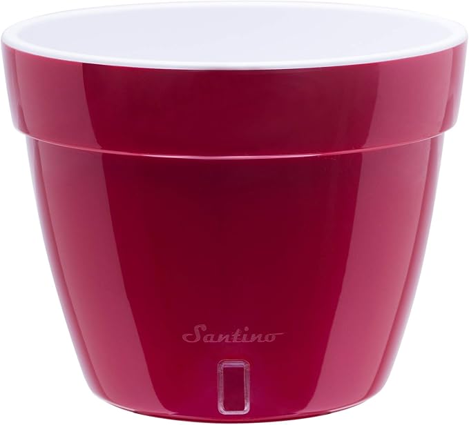 DECOPOTS - 3 Pack - Self Watering Planter - Modern Flower Pot with Water Level Indicator for All House Plants, Flowers, Herbs - Height 8.3 inches (Diameter 10.6", Red - Pearl/White)
