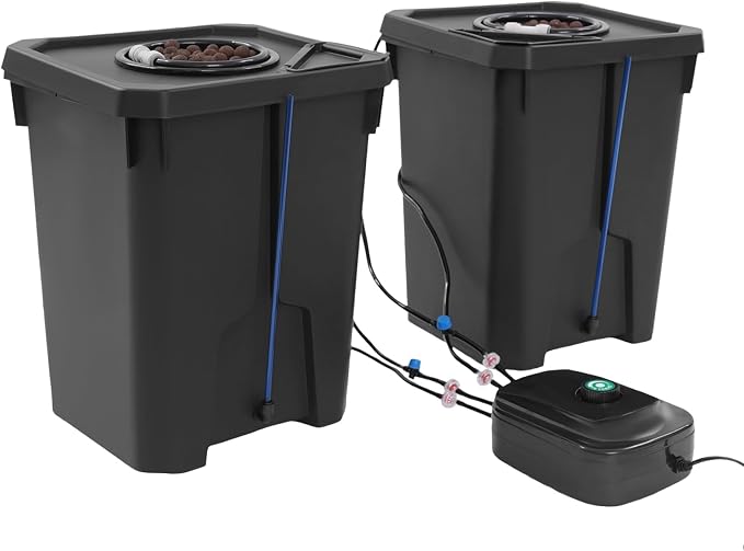 Hydroponics Growing System with Top Drip Kit, 7 Gallon Deep Water Culture Bucket System with Air Pump&Hose, Recirculating Drip Garden System (2pcs)