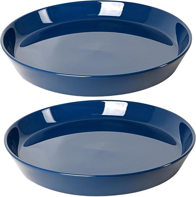Ceramic Plant Saucer Tray 2 Pcs 3 4 Inch Blue, 4.2" OD x3.5 ID x0.7 Deep| Round Sturdy Heavy Duty Glazed Bevel Planter Drip Flower pots with Catch Basin for Indoor Outdoor Plants(3" Blue)