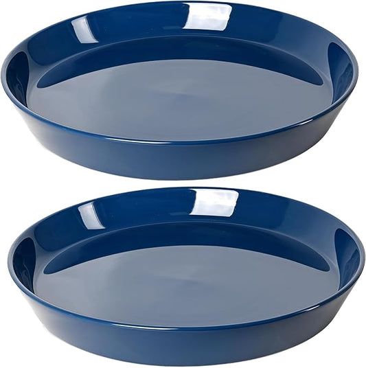 Ceramic Plant Saucer Tray 2 Pcs 3 4 Inch Blue, 4.2" OD x3.5 ID x0.7 Deep| Round Sturdy Heavy Duty Glazed Bevel Planter Drip Flower pots with Catch Basin for Indoor Outdoor Plants(3" Blue)