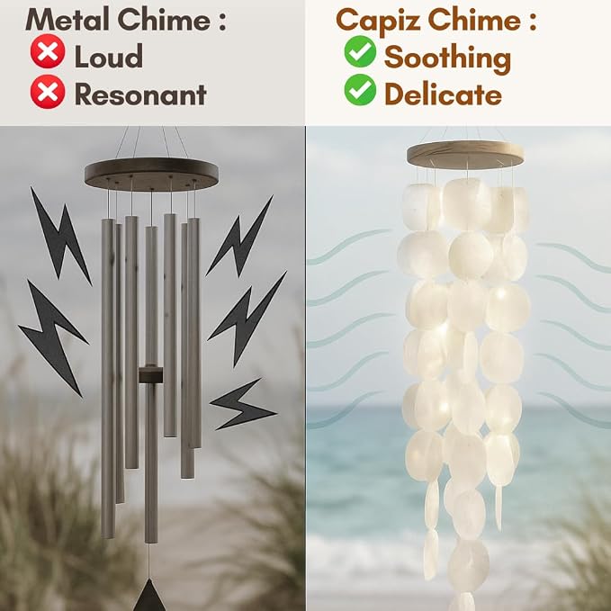 Solange & Frances Natural Capiz Shells Wind Chimes for Outside Beach Decor. Elegant Windchimes Coastal Decor Birthday Gifts for Women, Gift for Women, and Gifts for Mom