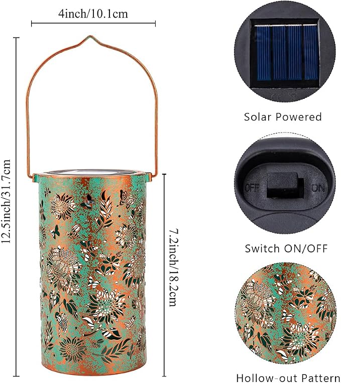 Solar Lanterns Outdoor Waterproof,Hanging Solar Lights for Garden Decor Outside,Sunflower Gifts for Women,Metal Lanterns Decorative Outdoor for Yard,Patio,Backyard,Porch-2 Pack
