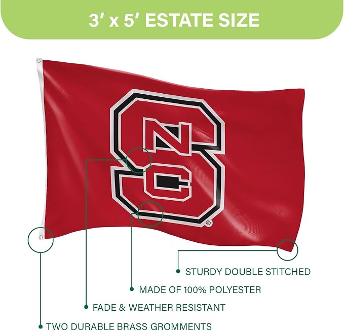 NCAA North Carolina State University Flag with Grommets, 3'x5' NC State Wolfpack Outdoor College Flags & Banners for Garden Patio Indoor Wall Décor