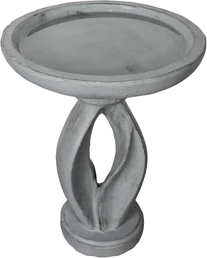 SunJet 21.8inch High Concrete Bird Bath, Freestanding Birdbaths & Birdfeeder - Stylish Outdoor Bird Baths Feeding Bowl for Outdoors Garden Patio Yard Lawn Decor