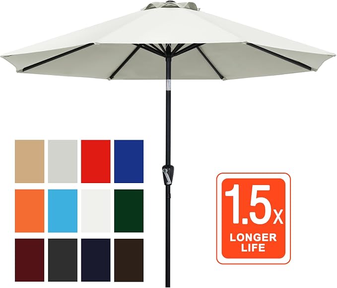 ABCCANOPY 11FT Patio Umbrella, Outdoor Waterproof Table Umbrella with Push Button Tilt and Crank, 8 Ribs UV Protection Pool Umbrella for Garden, Lawn, Deck & Backyard (Beige)
