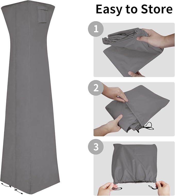 Easy-Going Pyramid Torch Patio Heater Cover with Zipper and Storage Bag, Waterproof Outdoor Heater Cover Dustproof, UV-Resisant, Wind-Resistant (90"H x 23"L x 23"W, Grey)
