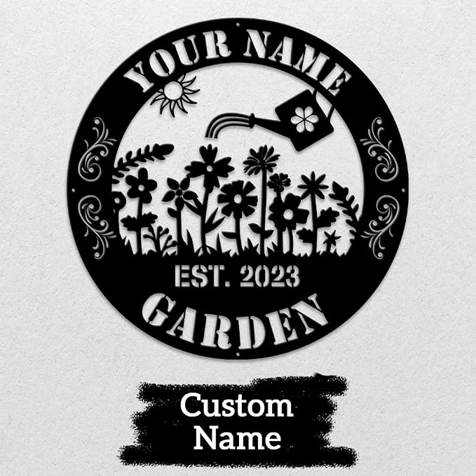 MeMate Metal Garden Sign to Personalize - Custom Outdoor Decor Plaques for Women, Mom, Grandma - Rustic Decorations for Potting Shed, She Shed