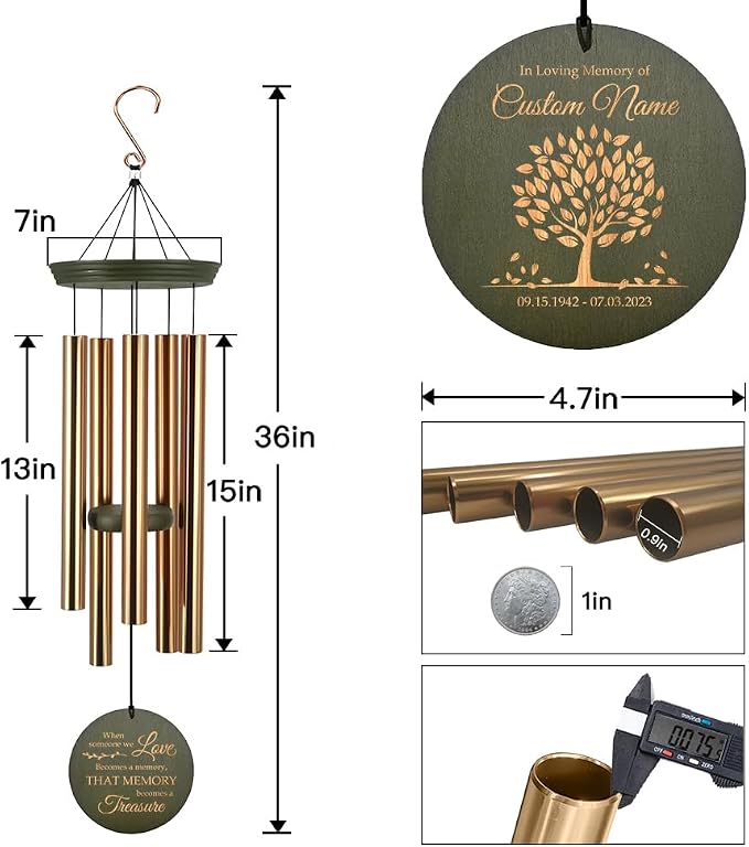ASTARIN Personalized Tree of Life Memorial Wind Chiems, Sympathy Gift Outdoor Deep Tone Wind Chimes for Loss of Loved One Mom, Hanging on the Porch Garden Patio Yard(Produced in Texas)