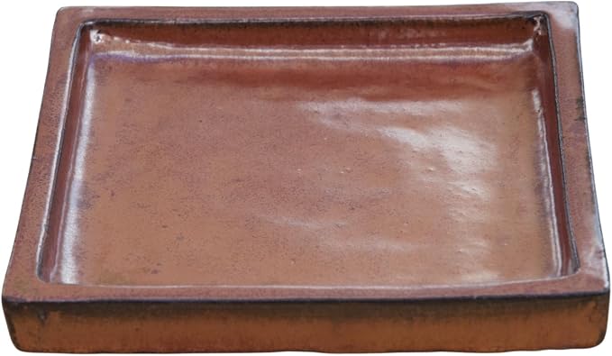 10 Inch Plant Saucer (Ceramic) - Square Oxide Flower Pot Tray - Handcrafted, Durable Planter Base
