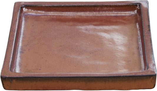 Ceramic 8 Inch Plant Saucers (Pack of 2) - Square Oxide Flower Pot Trays - Handcrafted, Durable Planter Bases
