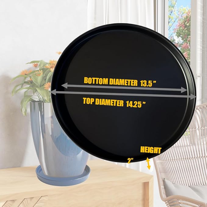 Yukfona Ceramic Plant Saucer Tray 1 Pcs 14 15 Inch Black, 14.3" OD x13.5 ID x2 Deep| Fits Flower pots Bottom≤ 13.5", Heavy Duty Glazed Round Planter Drip with Catch Basin for Indoor Outdoor Plants