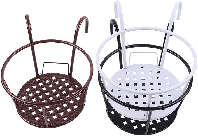 Hanging Railing Planters Baskets Art Hanging Flower Stands Balcony Flower Pot Holders Plant Iron Racks Fence Metal Potted Stand Mounted Balcony Round Plant Basket Shelf Container Box,Garden Steel Pots