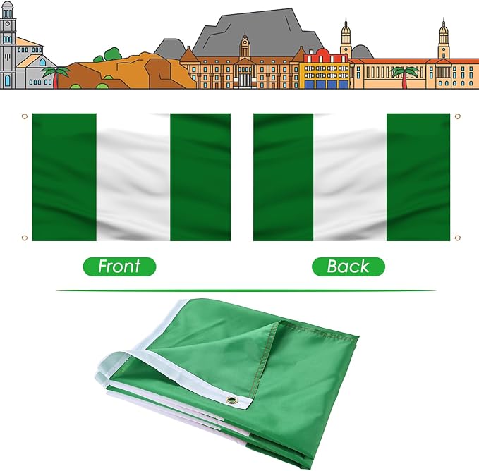AhfuLife Nigeria Flag 3x5 Ft, Large Nigeria National Flags for Outside - Double Side with Brass Eyelets for World Cup Party Decorations, Bar Garden Street Decoration Indoor Outdoor