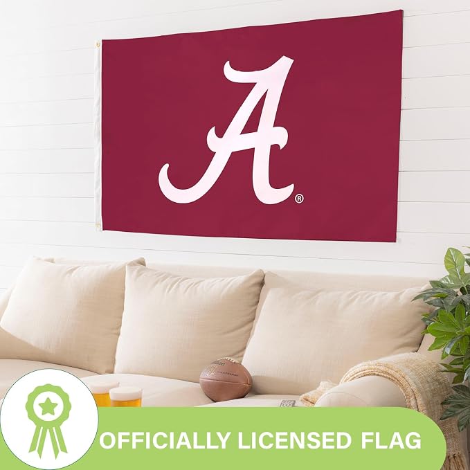 NCAA University of Alabama Flag with Grommets, 3'x5' Alabama Crimson Tide Outdoor College Flags & Banners for Garden Patio Indoor Wall Décor