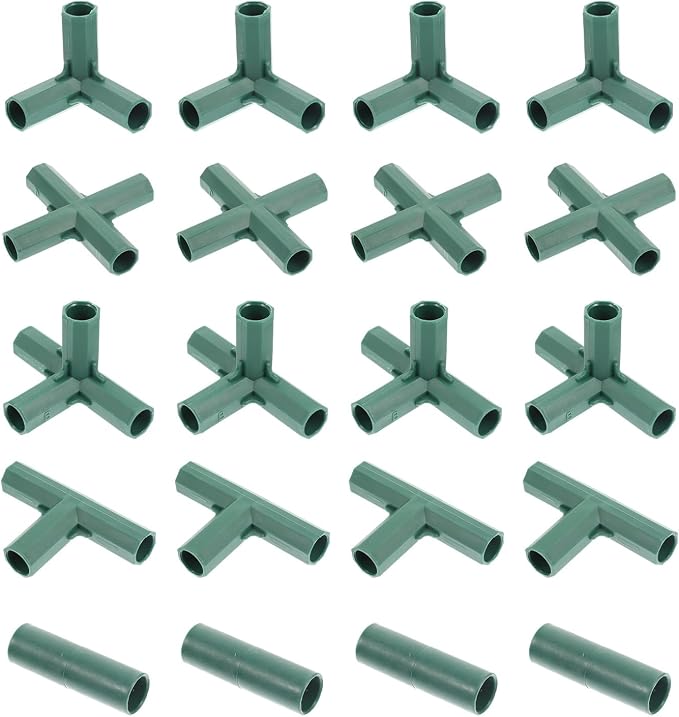 Yardwe 20Pcs 16mm Greenhouse Frame Connector, 5 Types Stable Gardening Pipe Fitting for Plant Support, Tomato Trellis Brackets, Joint for Stakes & Tubes