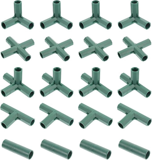 Yardwe 20Pcs 16mm Greenhouse Frame Connector, 5 Types Stable Gardening Pipe Fitting for Plant Support, Tomato Trellis Brackets, Joint for Stakes & Tubes