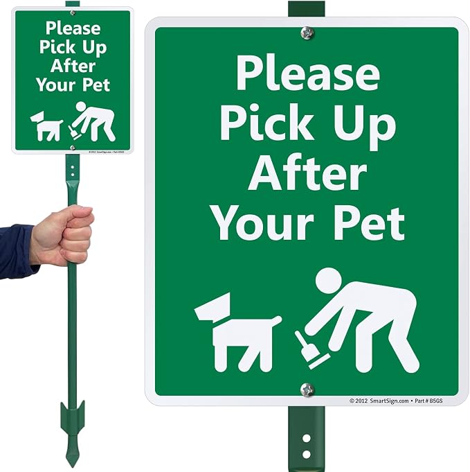 SmartSign "Please Pick Up After Your Pet" LawnBoss® Sign | 10" x 12" Aluminum Sign With 3' Stake