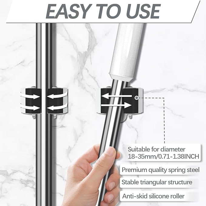 3-H Broom Holder Wall Mount 30 Pack, Heavy Duty Stainless Steel Mop and Broom Organizer Clips, Strong Grip Wall Mount Holders for Garage, Garden, Laundry Room & Utility Closet, Matte Black