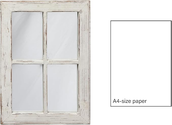 Rustic Small Window Pane Mirror Wall Decor 11 x 16 inches | Distressed White, Hanging Rectangle Wood Frame Farmhouse Mirror, Handmade Decorative Window Mirrors for Living Room Christmas