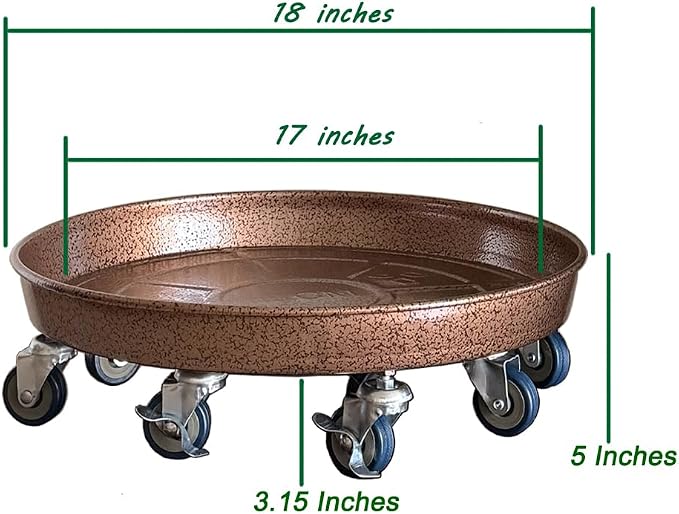 Rolling Planter Caddy(470lbs Capacity), Heavy Duty Metal Plant Stand with Brake Wheels Plant Dolly Mover Plant Pot Tray Saucer for Indoor Outdoor 18inches Copper
