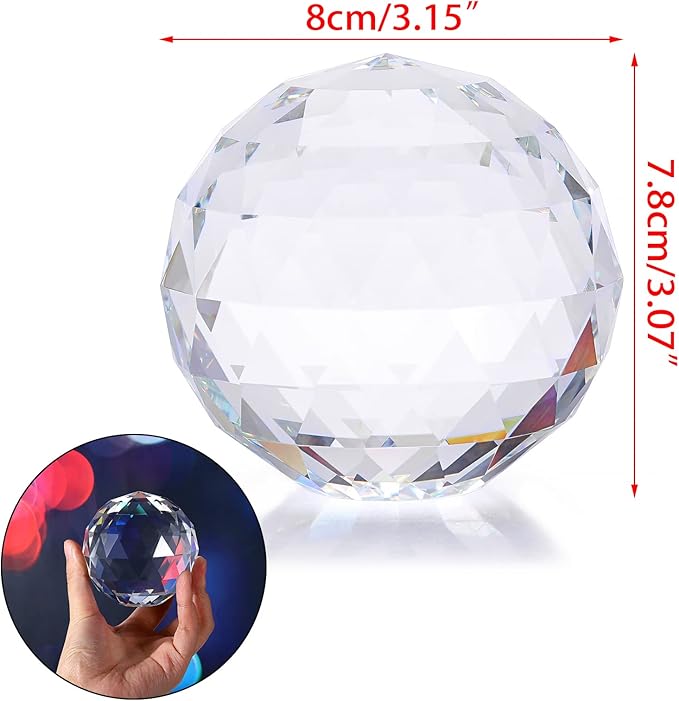 OwnMy 80MM Clear Crystal Suncatcher Ball Sparkle Crystal Suncatcher Prism | Glass Rainbow Makers Sphere, Faceted Glass Globe Sphere Paperweight, Window Sun Catcher Gazing Ball for Garden Home Decors
