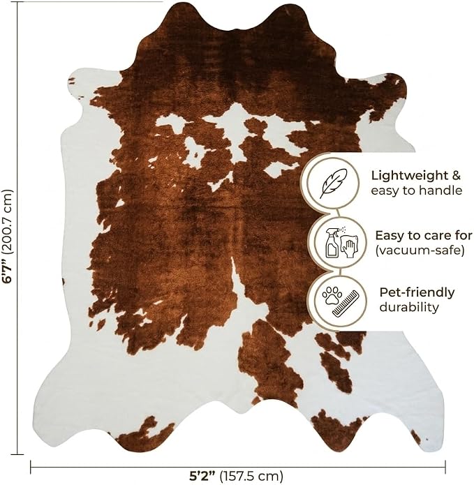 MustMat Faux Cow Hide Rug, American Rustic Decor Area Rug, 5'2" x 6'7" | Perfect for Living Rooms & Bedrooms, Matches Urban Western & Farmhouse Styles for Holiday & Party Decor