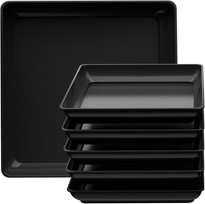 Square Plant Saucer 12 Inch 5 Pack, Planter Trays for Flower Pots, Plant Water Catcher Drip Dishes, Plastic Bottom Watering Plates Indoors and Outdoors - Black
