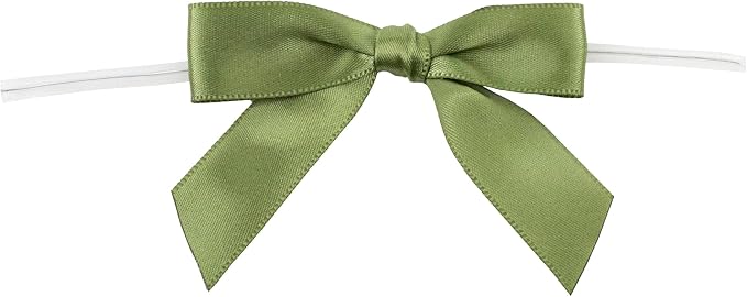 Reliant Ribbon 5171-04303-2X1 Satin Twist Tie Bows - Small Bows, 5/8 Inch X 100 Pieces, Moss