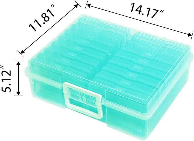 4" x 6" Photo Storage Case with Handle, 16 Inner Photo Organizer Keeper, Extra Large Storage Picture Boxes, Seed Storage, Transparent Craft Keeper (Green)