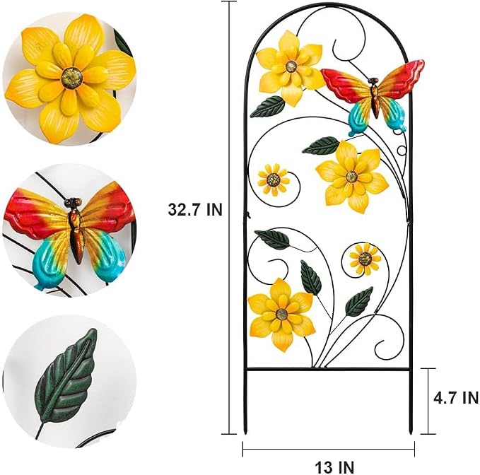 YEAHOME Garden Decor for Outside, 33" Flower Butterflies Decorative Garden Stakes for Spring Garden Decor, Metal Yard Art Stakes for Outdoor Lawn Backyard Porch Decorations