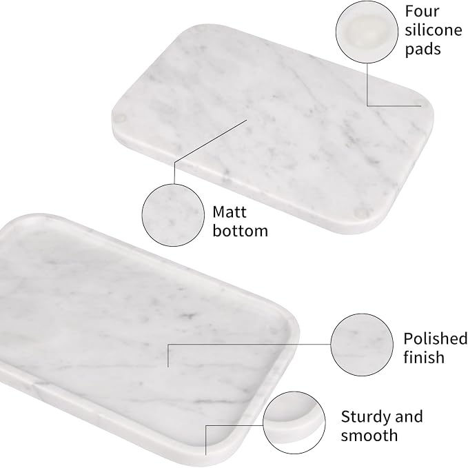 Marble Bathroom Vanity Tray, Natural Marble Home Kitchen Table Tray, Stone Decorative Countertop Serving Organizer for Dresser Coffee Perfume Jewelry Makeup (1, Carrara White L, 12 * 8 * 0.8)