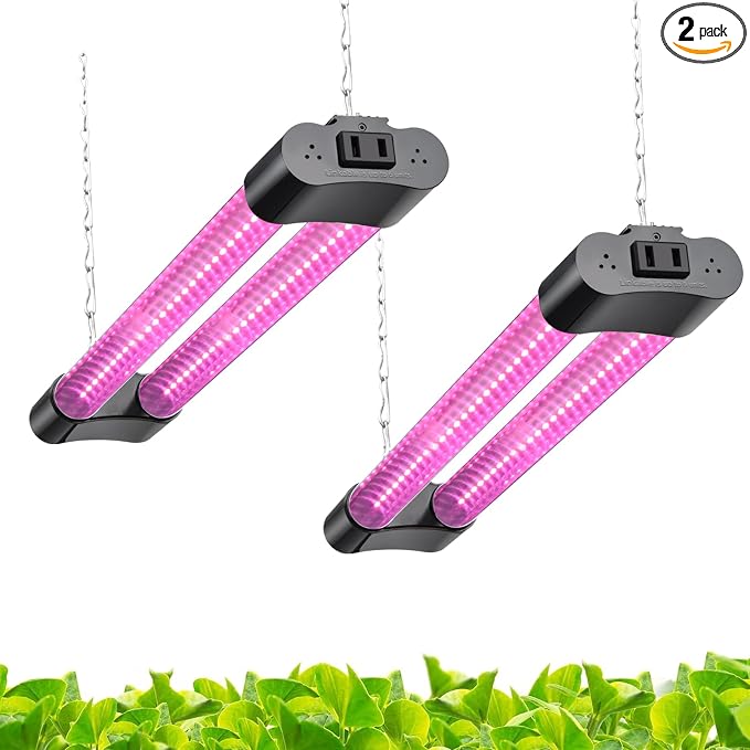 Hlite 16inch 2 Pack LED Grow Lights - Linkable Grow Lights for Indoor Plants, Full Spectrum Plant Lights Plug and Hanging Design with On/Off Switch Hanging Grow Light from Seedling to Flowering, Pink | Full Spectrum Plant Lights Plug and Hanging Design...