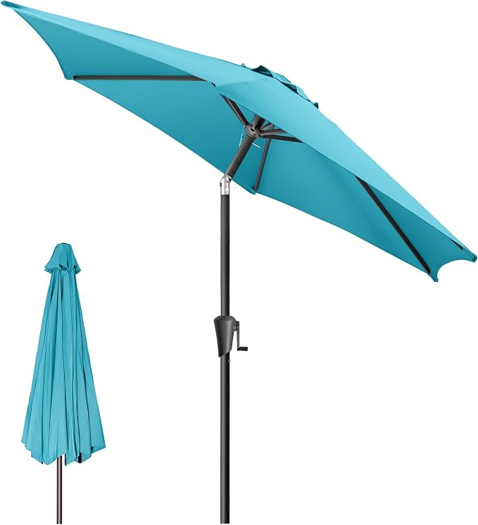 10ft Patio Umbrella Outdoor - Table Umbrella with 6 Sturdy Ribs, Market Umbrella with Push Button Tilt, UV Protection for Pool, Porch, Garden, Deck, Backyard (Aqua Blue)
