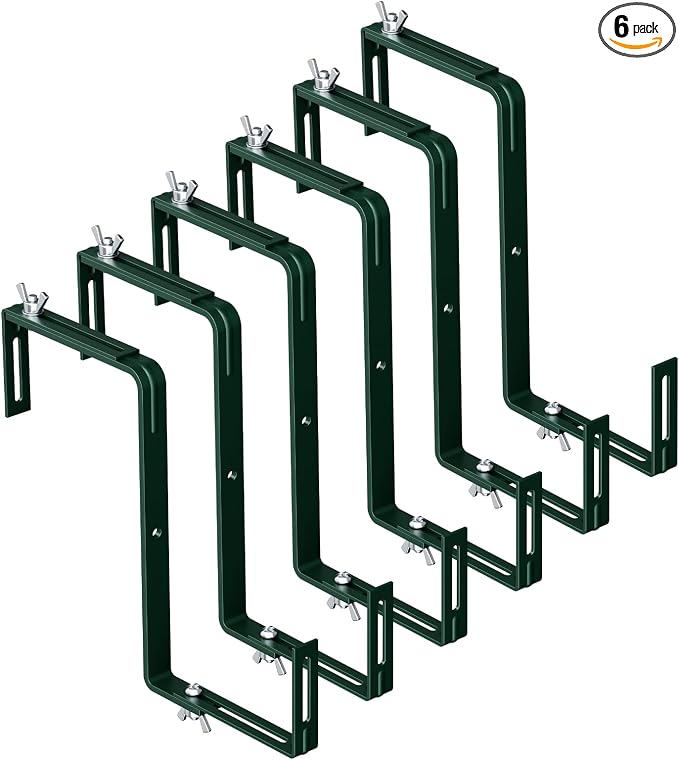 Adjustable Planter Box Brackets,Enhanced Bottom Support,Universal Outdoor Hanging Brackets,Flower Box Brackets for Fence Railings, Windowsill, Patio, Garden,Balcony. (6, Green)