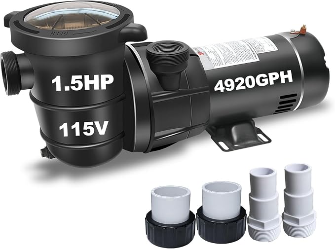 DoE-Compliant CEC approved 1.5HP 115v 4920GPH Above Ground Pool Pump | Above Ground Pool Motor Pump with On Off Switch and Reversible Discharge Port, 6.6ft Cord, 1.5" Port w/ 1.25" & 1.5" fitting