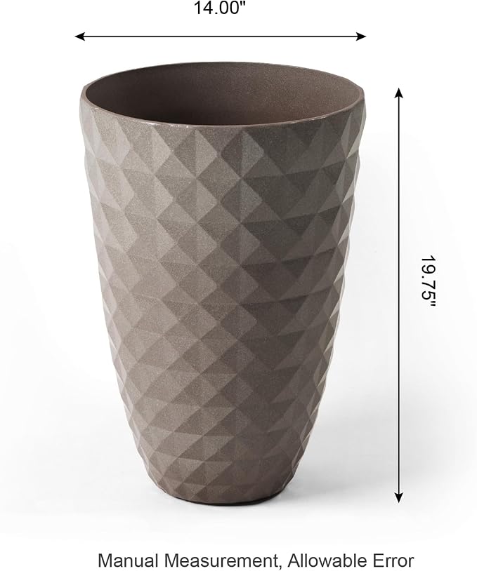 Glitzhome 19.75" H Oversized Tall Planter, Round Sand Beige Tall Outdoor Planters with Drainage Holes, Large Flower Pots Outdoor Planters for Porch, Backyard, Front Door, Patio and Deck, Set of 2