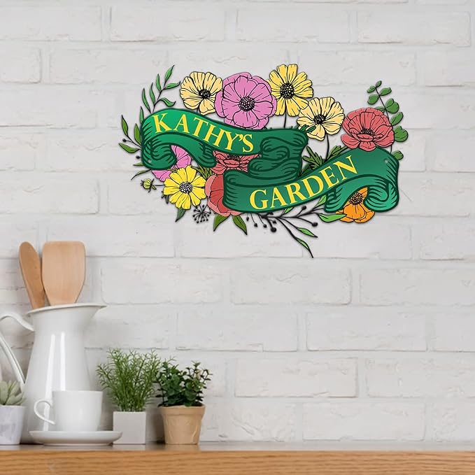 MeMate Custom Metal Garden Plaque - Female, Mom & Grandma Personalized Sign, Rustic Decor for She Shed & Housewarming Gifts