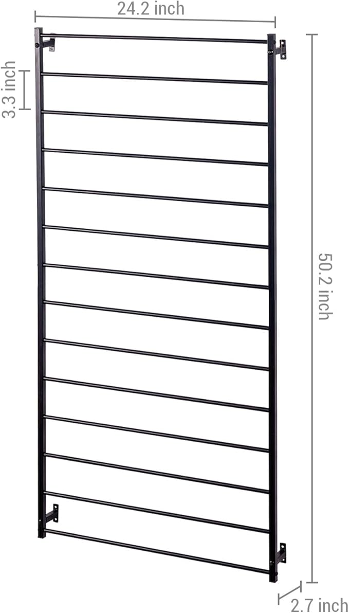 MyGift 4 Foot Tall Modern Matte Black Metal Wall Mounted Horizontal Bars Trellis, Outdoor Hanging Support Frame for Climbing Garden Plants and Crawling Vines, Set of 2