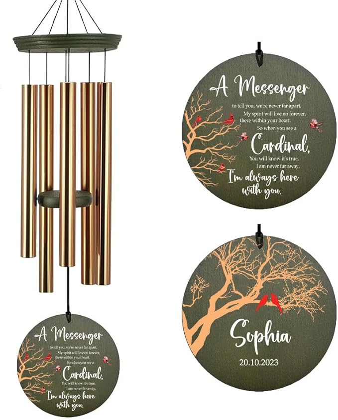 ASTARIN Cardinal Memorial Wind Chimes, 36" Personalized Name Sympathy Wind Chime, Windchimes in Memory of Loved One, Bereavement Condolence Gift for Loss Mom Dad Sister Son(Produced in Texas)