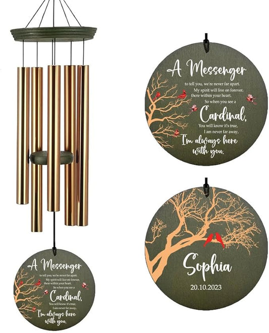 ASTARIN Cardinal Memorial Wind Chimes, 36" Personalized Name Sympathy Wind Chime, Windchimes in Memory of Loved One, Bereavement Condolence Gift for Loss Mom Dad Sister Son(Produced in Texas)