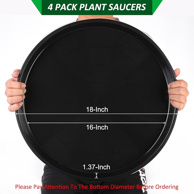 PATIKIL 4 Pack Plastic Plant Saucer, 18 Inch Plant Tray for Pots Round Plant Dish Plant Drip Trays Water Tray for Indoors Outdoors Garden, Black